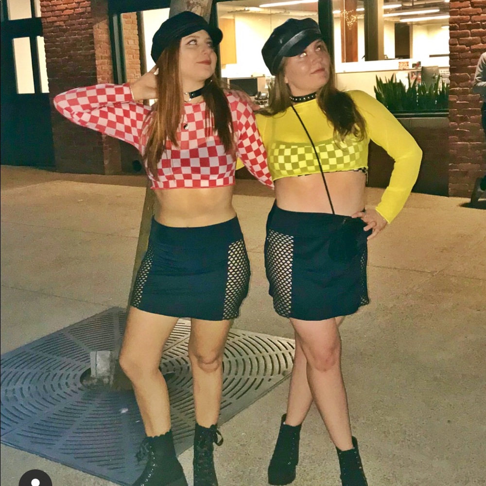 Yellow mesh long sleeve crop top